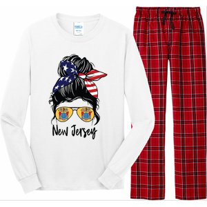 New Jersey Girl New Jersey Flag State Girlfriend Messy Bun Long Sleeve Pajama Set