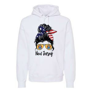 New Jersey Girl New Jersey Flag State Girlfriend Messy Bun Premium Hoodie