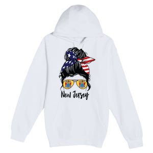 New Jersey Girl New Jersey Flag State Girlfriend Messy Bun Premium Pullover Hoodie