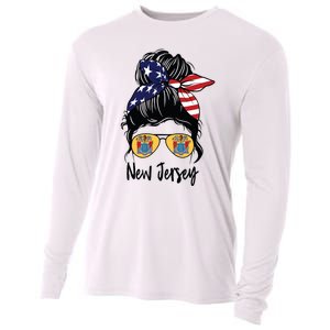 New Jersey Girl New Jersey Flag State Girlfriend Messy Bun Cooling Performance Long Sleeve Crew