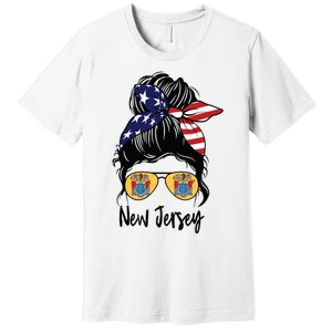 New Jersey Girl New Jersey Flag State Girlfriend Messy Bun Premium T-Shirt