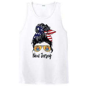 New Jersey Girl New Jersey Flag State Girlfriend Messy Bun PosiCharge Competitor Tank