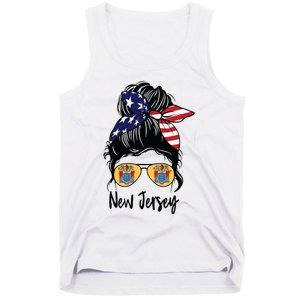 New Jersey Girl New Jersey Flag State Girlfriend Messy Bun Tank Top