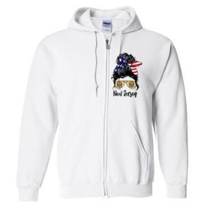 New Jersey Girl New Jersey Flag State Girlfriend Messy Bun Full Zip Hoodie