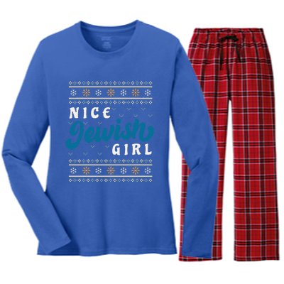 Nice Jewish Girl Funny Ugly Hanukkah Sweater  Women's Long Sleeve Flannel Pajama Set 