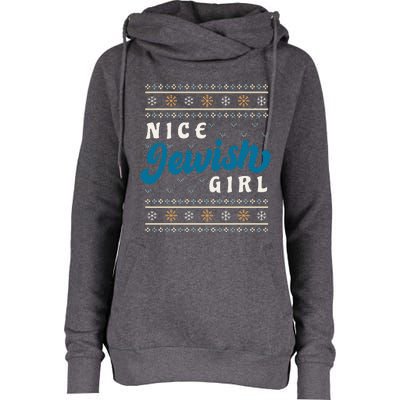 Nice Jewish Girl Funny Ugly Hanukkah Sweater  Womens Funnel Neck Pullover Hood