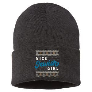 Nice Jewish Girl Funny Ugly Hanukkah Sweater  Sustainable Knit Beanie