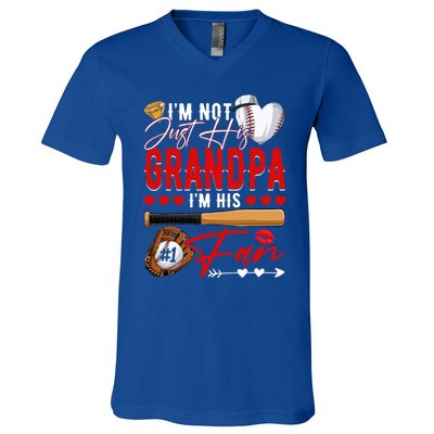 Not Just His Grandpa His Number 1 Fan Proud Baseball Brother Gift V-Neck T-Shirt