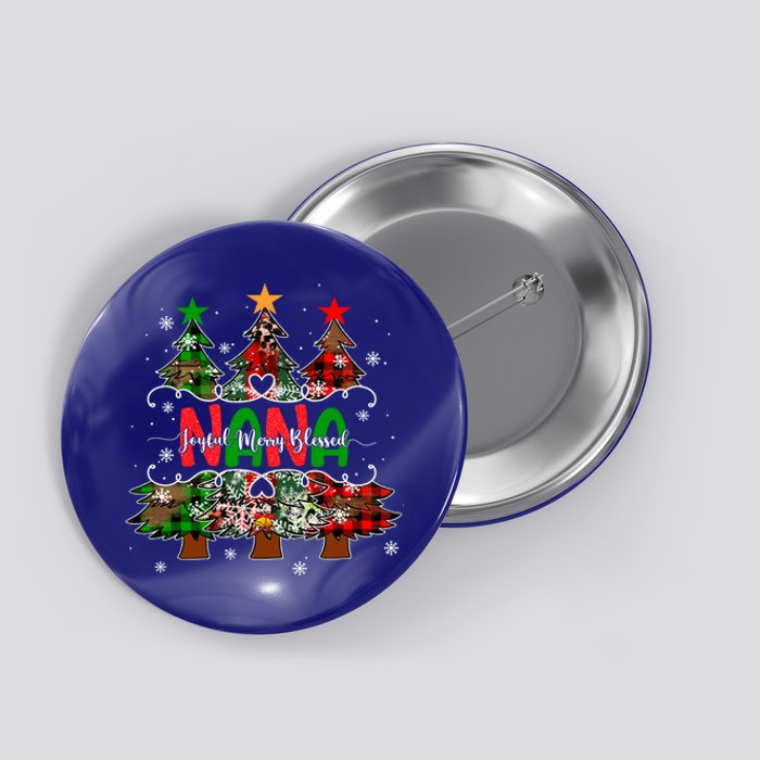 Nana Joyful Merry Blessed Christmas Trees Buffalo Plaid Xmas Gift Button