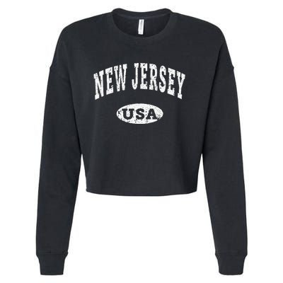 New Jersey Nj Vintage Distressed Usa Cropped Pullover Crew