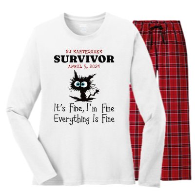 New Jersey Nj Earthquake Survivor IM Fine Everythings Fine Women's Long Sleeve Flannel Pajama Set 