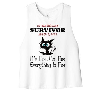 New Jersey Nj Earthquake Survivor IM Fine Everythings Fine Women's Racerback Cropped Tank