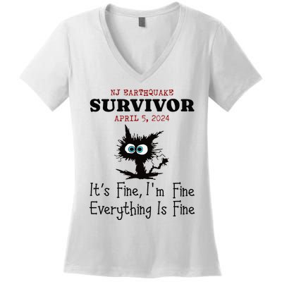 New Jersey Nj Earthquake Survivor IM Fine Everythings Fine Women's V-Neck T-Shirt