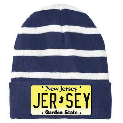 New Jersey Nj License Plate Classic Striped Beanie with Solid Band