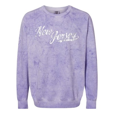 New Jersey Nj Vintage Sports Script Retro Colorblast Crewneck Sweatshirt