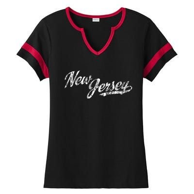 New Jersey Nj Vintage Sports Script Retro Ladies Halftime Notch Neck Tee