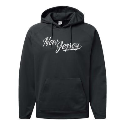 New Jersey Nj Vintage Sports Script Retro Performance Fleece Hoodie