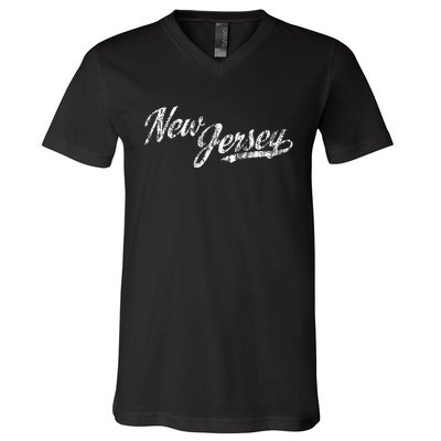 New Jersey Nj Vintage Sports Script Retro V-Neck T-Shirt