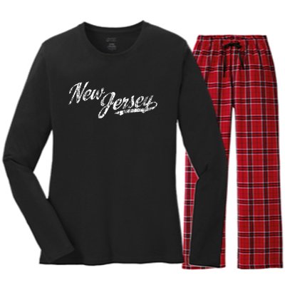 New Jersey Nj Vintage Sports Script Retro Women's Long Sleeve Flannel Pajama Set 