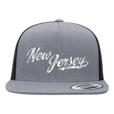 New Jersey Nj Vintage Sports Script Retro Flat Bill Trucker Hat