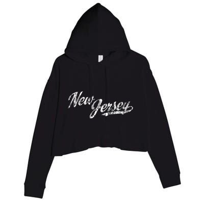 New Jersey Nj Vintage Sports Script Retro Crop Fleece Hoodie