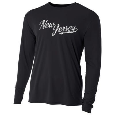 New Jersey Nj Vintage Sports Script Retro Cooling Performance Long Sleeve Crew