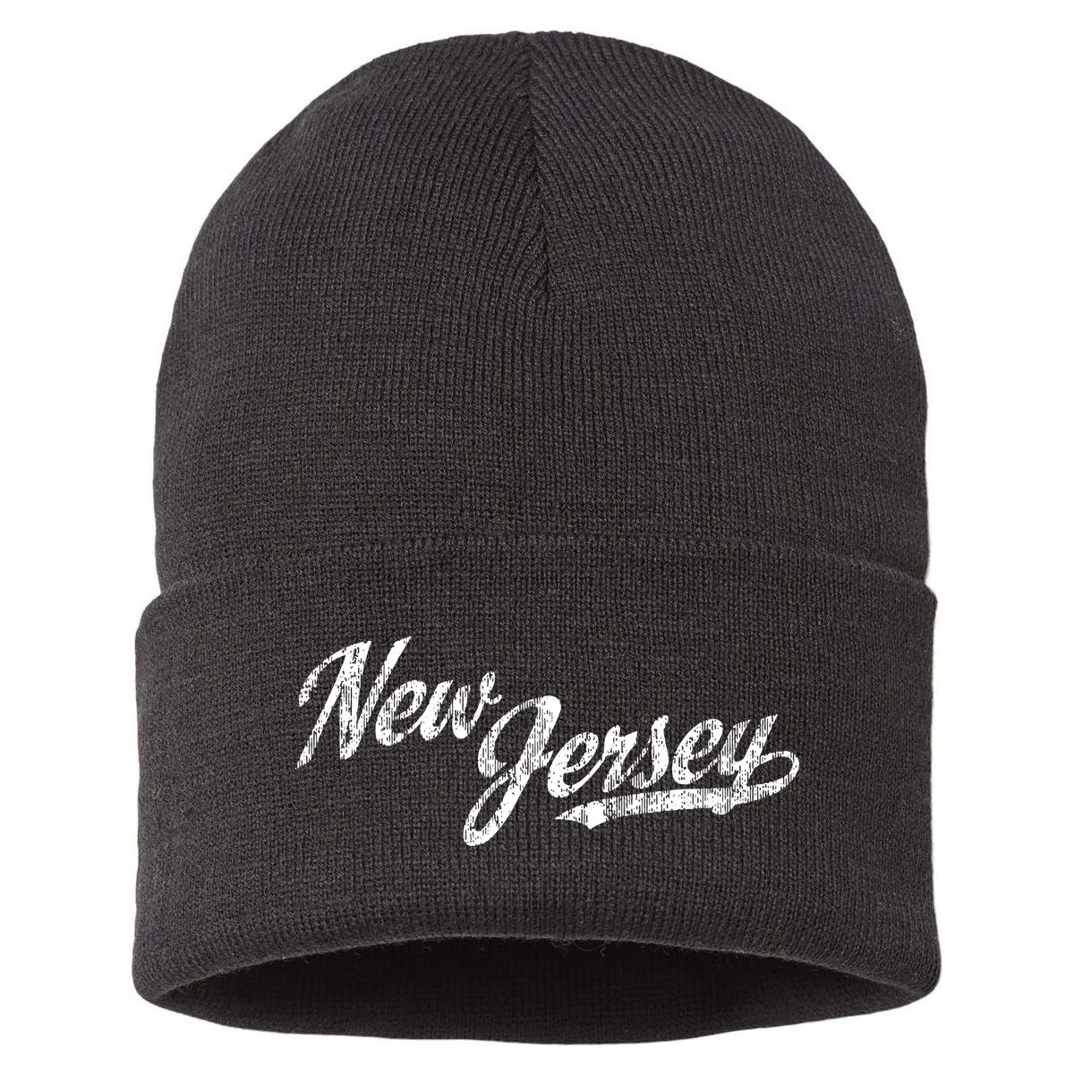 New Jersey Nj Vintage Sports Script Retro Sustainable Knit Beanie