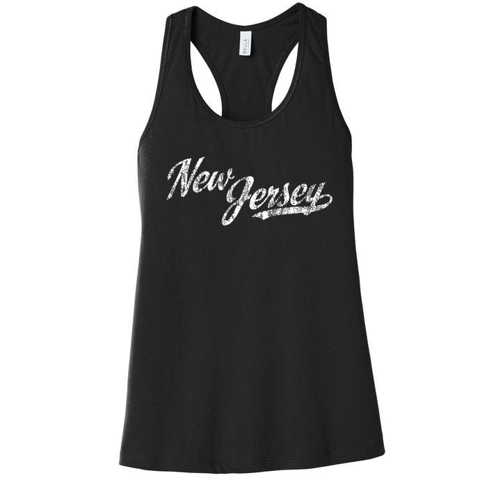 New Jersey Nj Vintage Sports Script Retro Women's Racerback Tank