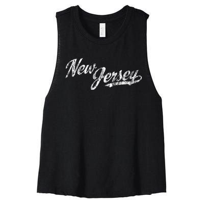 New Jersey Nj Vintage Sports Script Retro Women's Racerback Cropped Tank