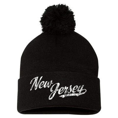 New Jersey Nj Vintage Sports Script Retro Pom Pom 12in Knit Beanie