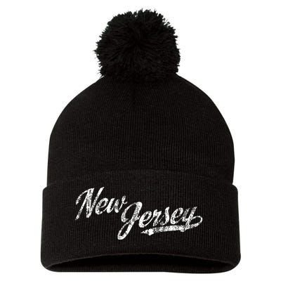 New Jersey Nj Vintage Sports Script Retro Pom Pom 12in Knit Beanie