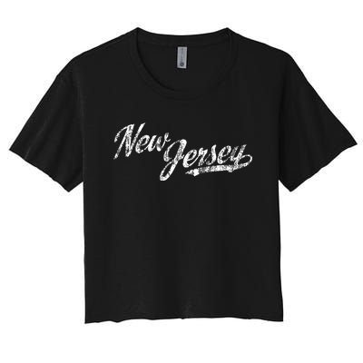 New Jersey Nj Vintage Sports Script Retro Women's Crop Top Tee