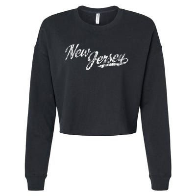 New Jersey Nj Vintage Sports Script Retro Cropped Pullover Crew