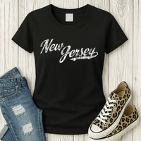 New Jersey Nj Vintage Sports Script Retro Womens T-Shirt
