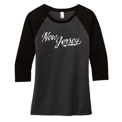 New Jersey Nj Vintage Sports Script Retro Women's Tri-Blend 3/4-Sleeve Raglan Shirt