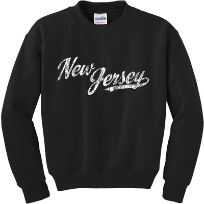 New Jersey Nj Vintage Sports Script Retro Kids Sweatshirt