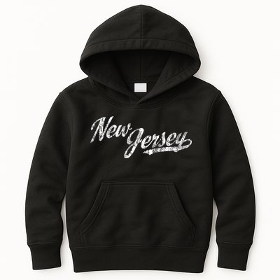 New Jersey Nj Vintage Sports Script Retro Kids Hoodie