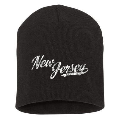 New Jersey Nj Vintage Sports Script Retro Short Acrylic Beanie
