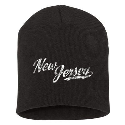 New Jersey Nj Vintage Sports Script Retro Short Acrylic Beanie