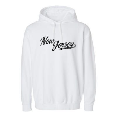 New Jersey Nj Vintage Sports Script Retro Garment-Dyed Fleece Hoodie