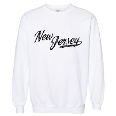 New Jersey Nj Vintage Sports Script Retro Garment-Dyed Sweatshirt