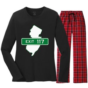 New Jersey Nj Gsp Garden State Parkway Exit Sign 117 Women's Long Sleeve Flannel Pajama Set 