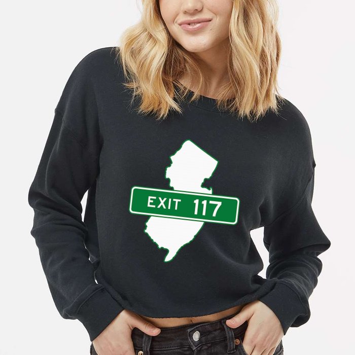 New Jersey Nj Gsp Garden State Parkway Exit Sign 117 Cropped Pullover Crew