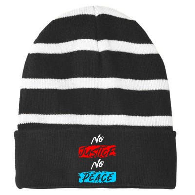 No Justice No Peace Striped Beanie with Solid Band