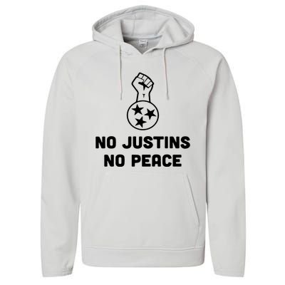 No Justins No Peace Tennessee Three Performance Fleece Hoodie