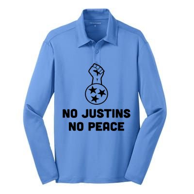 No Justins No Peace Tennessee Three Silk Touch Performance Long Sleeve Polo