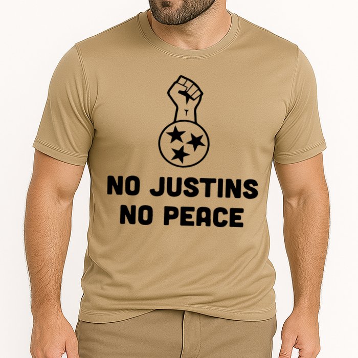No Justins No Peace Tennessee Three Cooling Performance Crew T-Shirt