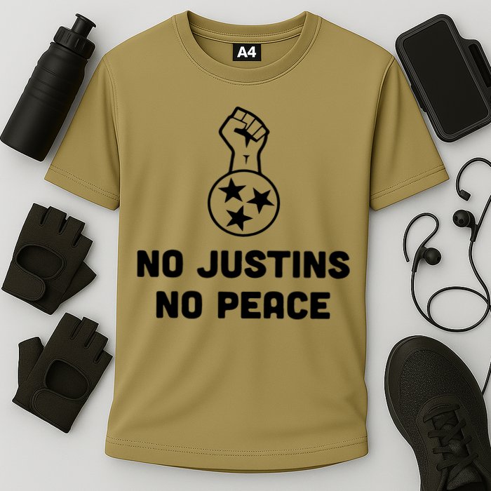 No Justins No Peace Tennessee Three Cooling Performance Crew T-Shirt
