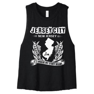 New Jersey Nj State Classic City Where My Story Begins Women's Racerback Cropped Tank