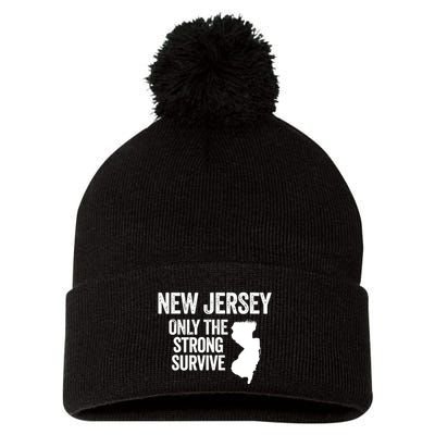 New Jersey Only The Strong Survive Funny Pom Pom 12in Knit Beanie